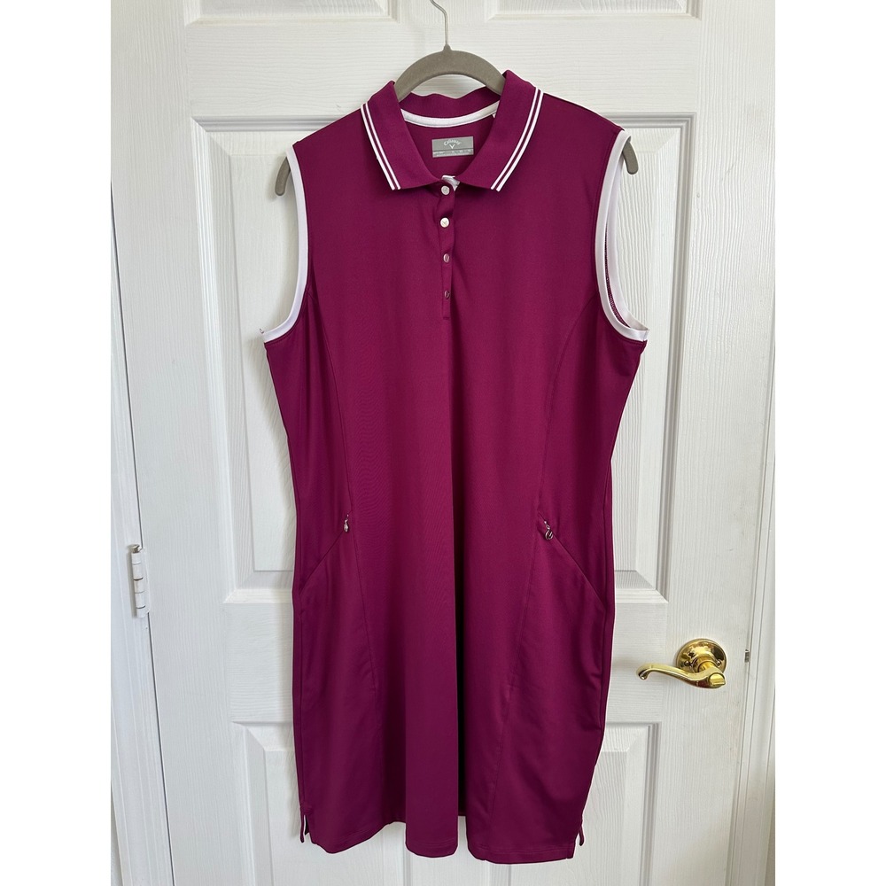 Callaway Opti-Dri Sleeveless Golf Dress XL‎ Berry Purple Polo Pockets SU29568